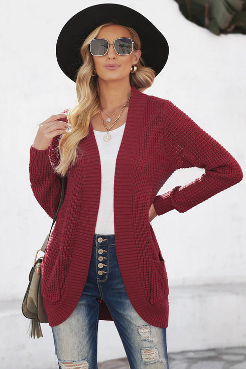 Pocket Knitted Solid Color Cardigan